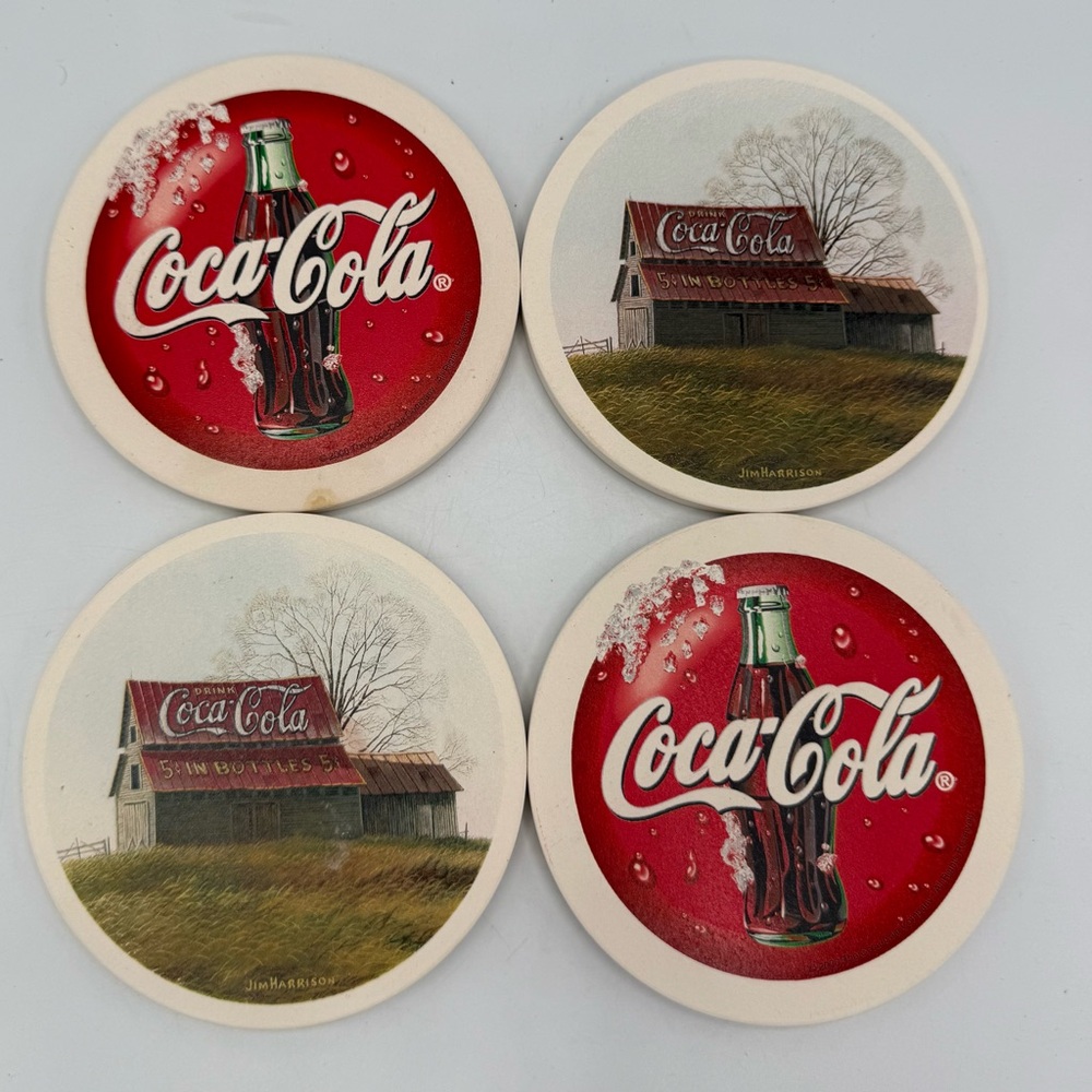 Coca-Cola Coke Stone Absorbent Coasters‎ Bottles & Barn Set of 4 (2 Varieties)